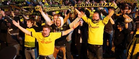 Borussia Dortmund fans make their presence felt at Liverpool’s Beatles statue