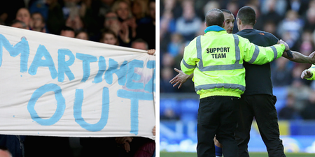 This is the moment an Everton fan ran on to the pitch to confront Roberto Martinez