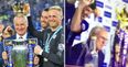 Shocked Claudio Ranieri is drenched with champagne by his players during press conference