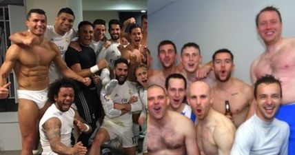 Newry City produce a bigger, better, hairier version of the Cristiano Ronaldo changing room celebration