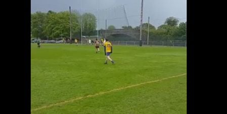 WATCH: Meath club footballer swerves outrageous sideline free over the black spot