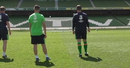 WATCH: Roy and Robbie Keane come off second best to Steve Guppy in crossbar challenge