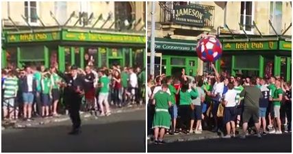 VIDEO: Bordeaux policeman confiscates Irish fans’ footballs… so they improvise brilliantly