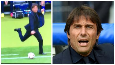 WATCH: Furious Antonio Conte boots the ball away in disgust during Italy’s 2-0 victory