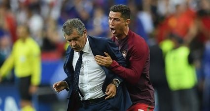 VIDEO: Cristiano Ronaldo aggressively manhandles Portugal boss who looks completely pissed off