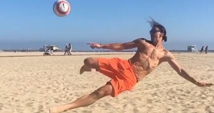 VIDEO: Zlatan Ibrahimovic looking in serious nick showing off his skills on the beach