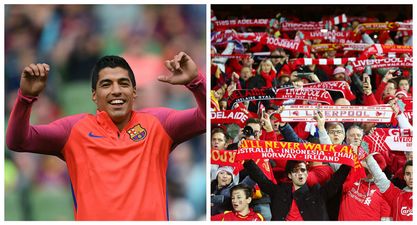 Liverpool fans greeted Luis Suarez with this rousing reception at Wembley