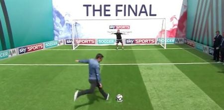 WATCH: Gary Neville celebrates return to Sky with absolutely atrocious penalty