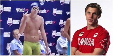 Canadian swimmer reveals why he always flips his father the middle finger before a race