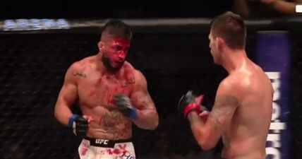 “Bloody mess” doesn’t begin to express the state of Sabah Homasi after Tim Means’ mauling