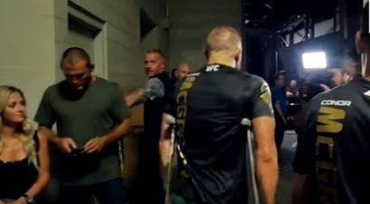 WATCH: Remarkable footage of Conor McGregor, on crutches, calling out doubters backstage at UFC 202