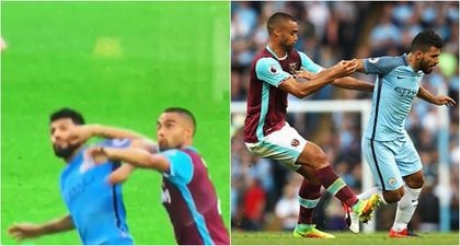 Sergio Aguero could be in trouble after appearing to land an elbow on Winston Reid