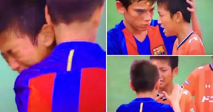 Barcelona kids melt hearts by consoling crying losing team