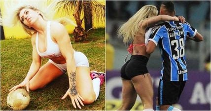 VIDEO: Brazilian fitness model interrupts football match by invading pitch in her bra