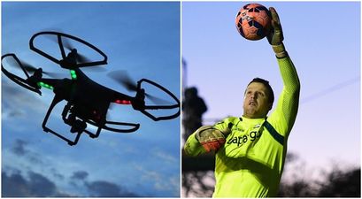 WATCH: Irish goalkeeper involved in bizarre match interrupted by pesky drone