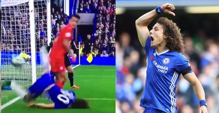 David Luiz lands on his face after attempting acrobatic kick against Leicester City