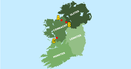 Can you place the biggest GAA grounds on a map of Ireland?