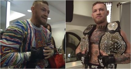 WATCH: Conor McGregor gets his hands on new UFC gloves and two championship belts