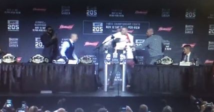 WATCH: Conor McGregor reacts badly to suggestion press conference scrap with Eddie Alvarez was staged