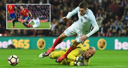 WATCH: Jamie Vardy wins a penalty for England, but he was lucky not to be sent-off