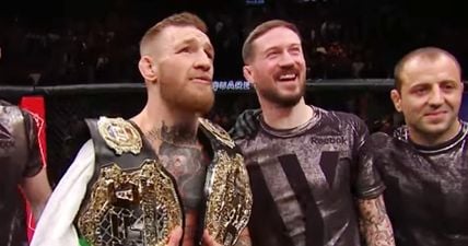 WATCH: Conor McGregor and John Kavanagh’s first exchange straight after history was made