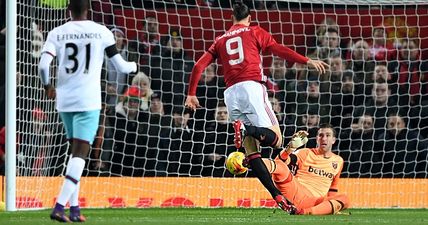 VIDEO: West Ham’s Adrian could have seriously injured Zlatan Ibrahimovic as ball trickled over line