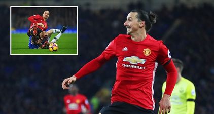 Zlatan Ibrahimovic was lucky to escape a red for this ‘kick’ on Seamus Coleman