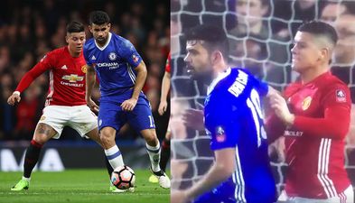 Depressingly embarrassing attempt from Diego Costa to stitch up Marcos Rojo