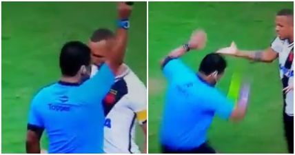 Player squares up to referee, referee makes an absolute meal of it to get him sent off