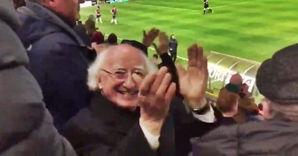 WATCH: President Michael D. Higgins almost loses the run of himself as Galway stun champions Dundalk