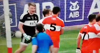 WATCH: Derry ‘keeper has best reaction ever to unbelievable double save by him and his corner back