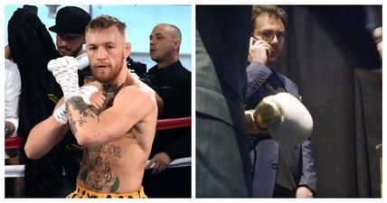 We may have just got a glimpse of the gloves Conor McGregor will be wearing on Saturday night