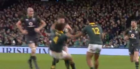 Iain Henderson absolutely flattens South African captain with seismic shoulder barge