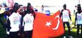 Turkey’s winning team at European Cross Country hold flag upside down