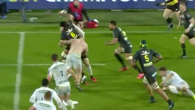 WATCH: Saracens prop Vincent Koch lands monster hit after losing shirt