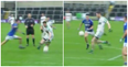 Moorefield centre back bursts through three tackles to split the posts