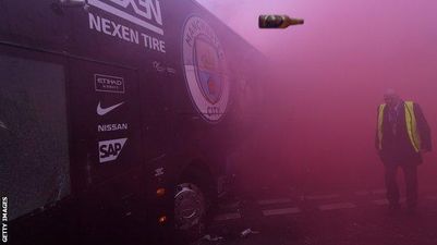 Downright scary footage from inside the Man City bus as it came under attack