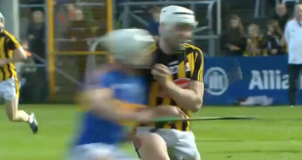 Liam Blanchfield sends Ronan Maher to the turf with shoulder for every Gael in Kilkenny