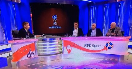 Eamon Dunphy startled after light explodes in RTE studio