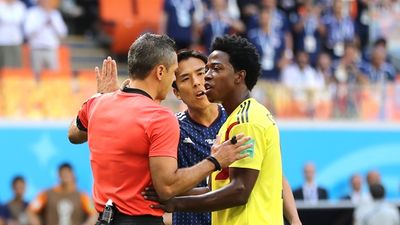 Colombia player sent off for comical attempt to stop a shot with his arm