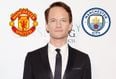 Neil Patrick Harris wears Manchester City jersey but cheers for Manchester United