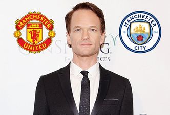 Neil Patrick Harris wears Manchester City jersey but cheers for Manchester United