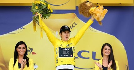 Geraint Thomas drops the mic after winning the Tour de France