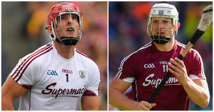 James Skehill saves with the back of his helmet and then Joe Canning does what he always does