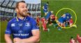 Cian Healy’s counter-ruck from hell takes out three shell-shocked Scarlets players