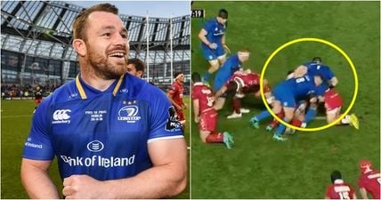 Cian Healy’s counter-ruck from hell takes out three shell-shocked Scarlets players