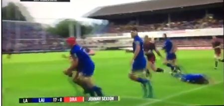 Johnny Sexton flattened by Ross Moriarty in yellow card late hit