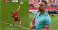 Munster scrum-half Alby Mathewson flings 30-yard ‘quarterback’ pass