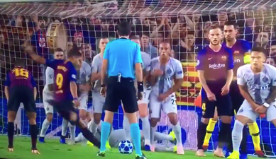 Inter Milan player pans out on ground to stop Suarez’ under the wall free-kick