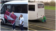 Ireland fan pins tricolour to back of Northern Ireland bus carrying Parachute Regiment flag